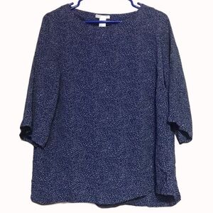 H&M Navy Blue and White Spotted Blouse - Size 12